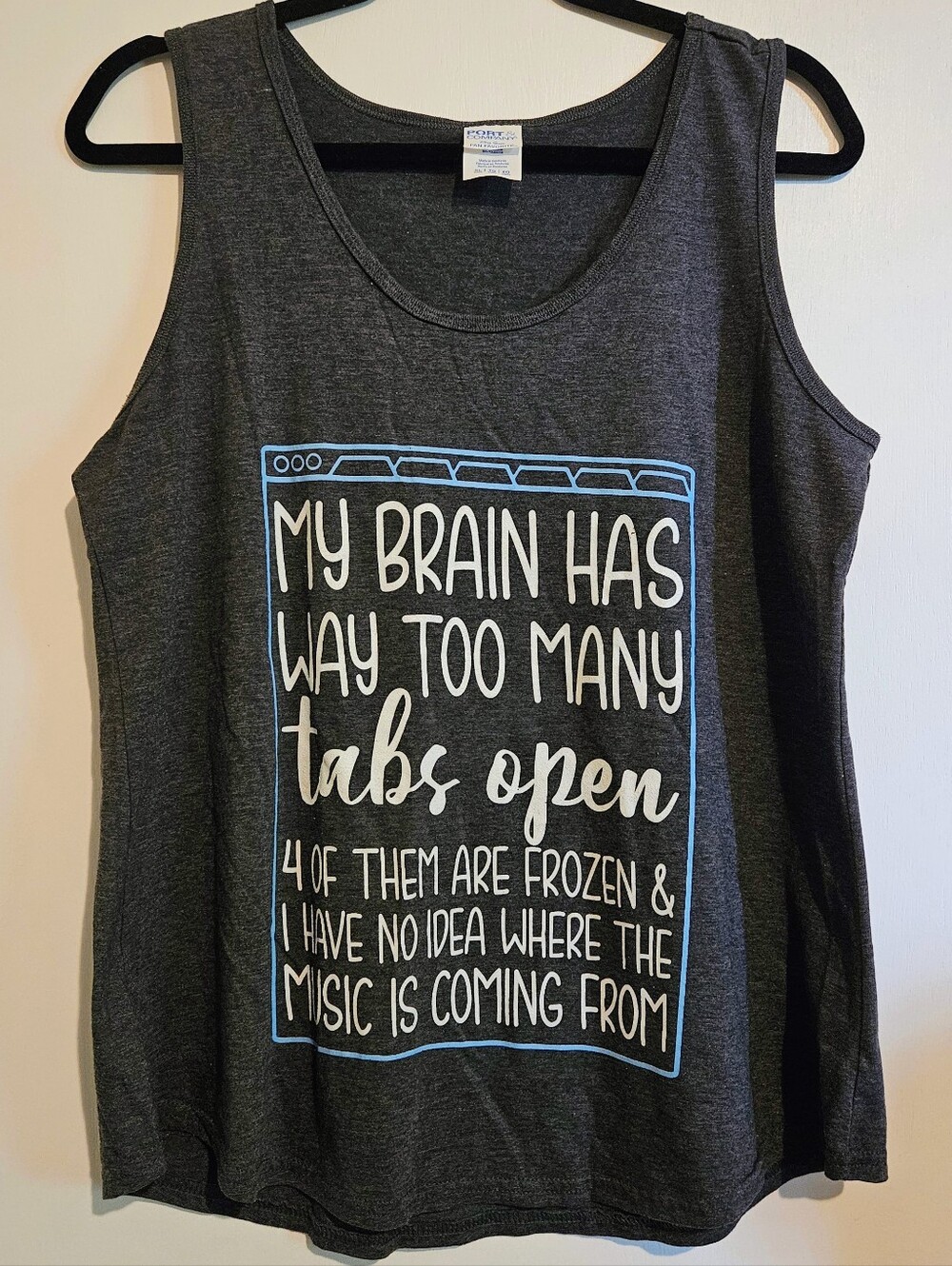 Port & Company Women's XL Gray Graphic Tank Top My Brain Has Too Many Tabs Open